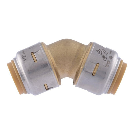 SharkBite UR648A Pipe Elbow, 1/2 in, 45 deg Angle, Brass, 200 psi Pressure