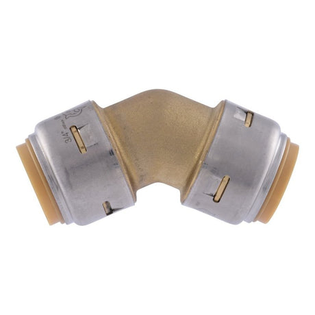 SharkBite UR656A Pipe Elbow, 3/4 in, 45 deg Angle, Brass, 200 psi Pressure