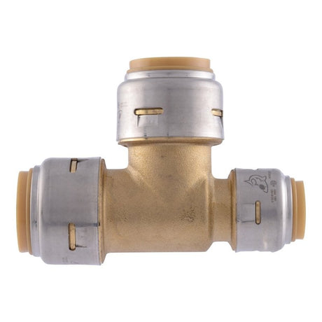SharkBite Max Series UR444A Reducing Tee, 3/4 x 1/2 in, PTC, Brass, 250 psi Pressure