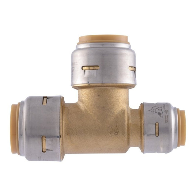 SharkBite Max Series UR444A Reducing Tee, 3/4 x 1/2 in, PTC, Brass, 250 psi Pressure