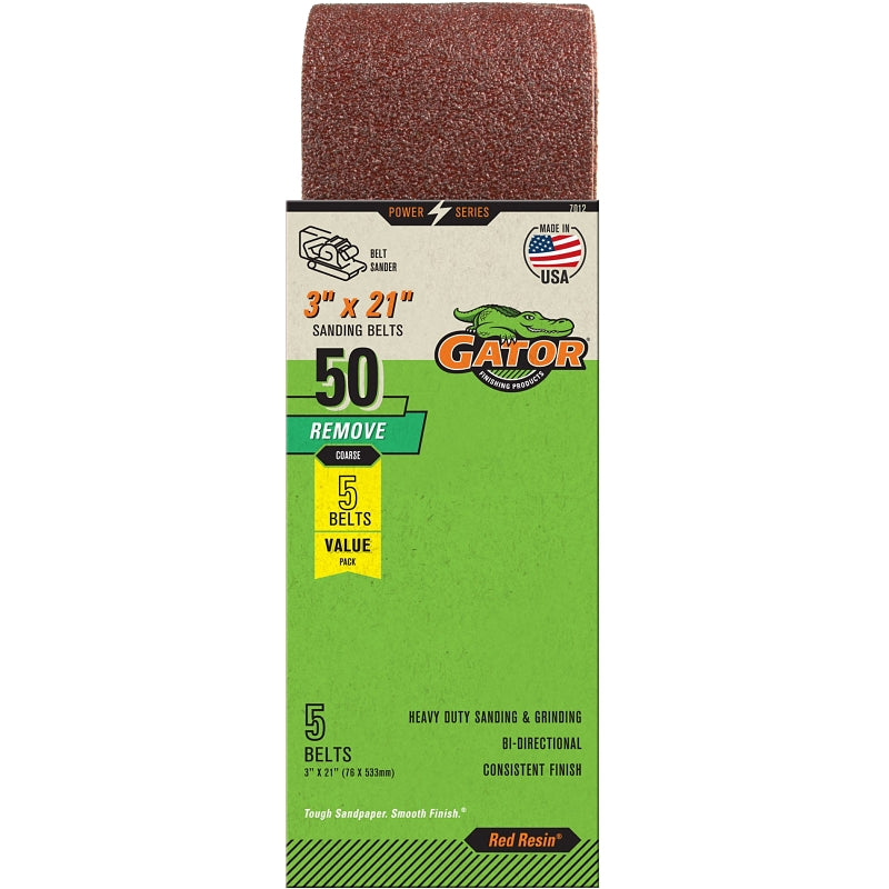 Gator 7012 Sanding Belt, 3 in W, 21 in L, 50 Grit, Coarse, Aluminum Oxide Abrasive