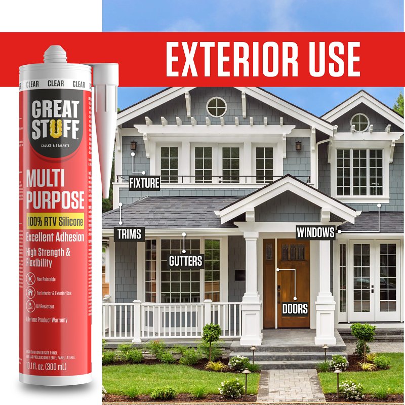 Great Stuff 99ALLP3000 Multi-Purpose Caulk, Clear, 24 hr Curing, 41 to 104 deg F, 10.1 fl-oz, Cartridge