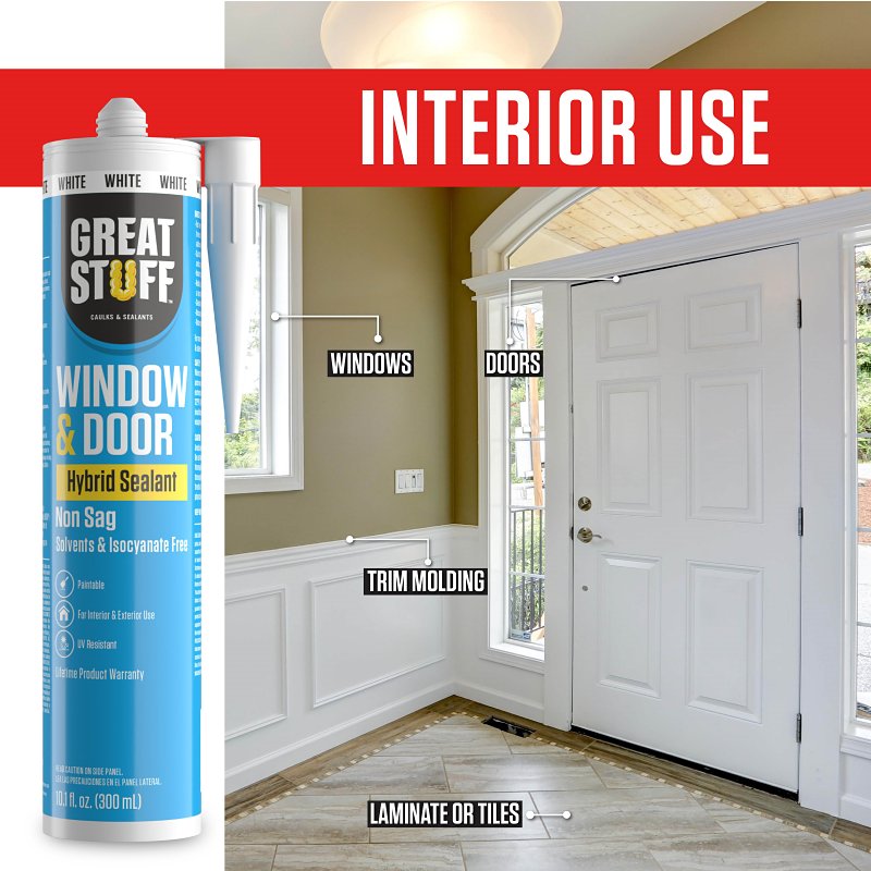 Great Stuff 99DOOR3008 Hybrid Sealant Caulk, White, 41 to 95 deg F, 10.1 fl-oz, Cartridge