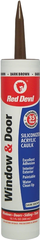 Red Devil 084640 Siliconized Acrylic Caulk, Dark Brown, -20 to 180 deg F, 10.1 fl-oz Cartridge, Pack of 12