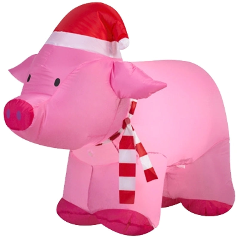 Santas Forest 90813 Inflatable Pig with Santa Hat, 4 ft H, Polyester, Pink