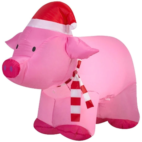 Santas Forest 90813 Inflatable Pig with Santa Hat, 4 ft H, Polyester, Pink