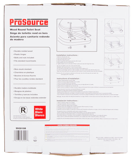 ProSource T-17WM-3L Toilet Seat, Round, MDF Molded Fiberboard, White, Plastic Hinge