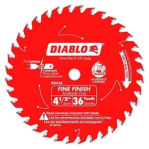 Diablo D0436X Circular Saw Blade, 4-1/2 in Dia, 3/8 in Arbor, 36-Teeth, Carbide Cutting Edge