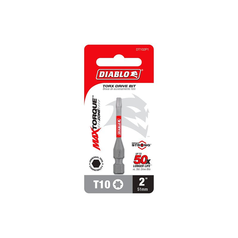 Diablo DT102P1 Screwdriver Insert Bit, #10 Drive, Torx Drive, 2 in L