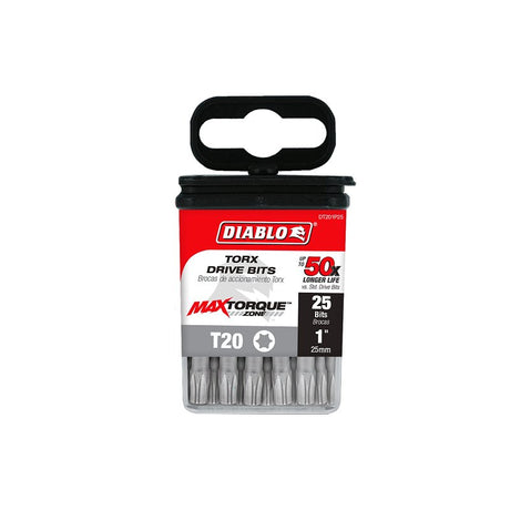 Diablo DT201P25 Screwdriver Insert Bit, #20 Drive, Torx Drive, 1 in L, 25/PK