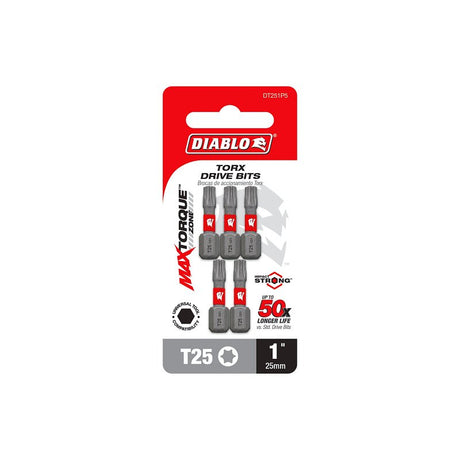 Diablo DT251P5 Screwdriver Insert Bit, #25 Drive, Torx Drive, 1 in L, 5/PK