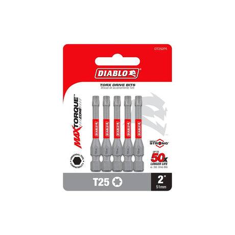 Diablo DT252P5 Screwdriver Insert Bit, #25 Drive, Torx Drive, 2 in L, 5/PK