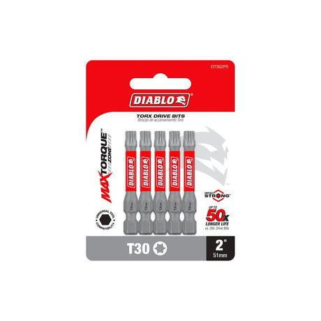 Diablo DT302P5 Screwdriver Insert Bit, #30 Drive, Torx Drive, 2 in L, 5/PK