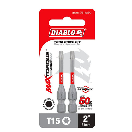 Diablo DT152P2 Drive Bit, #15 Drive, Torx Drive, 1/4 in Shank, Hex Shank, 2 in L