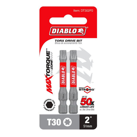 Diablo DT302P2 Drive Bit, #30 Drive, Torx Drive, 1/4 in Shank, Hex Shank, 2 in L