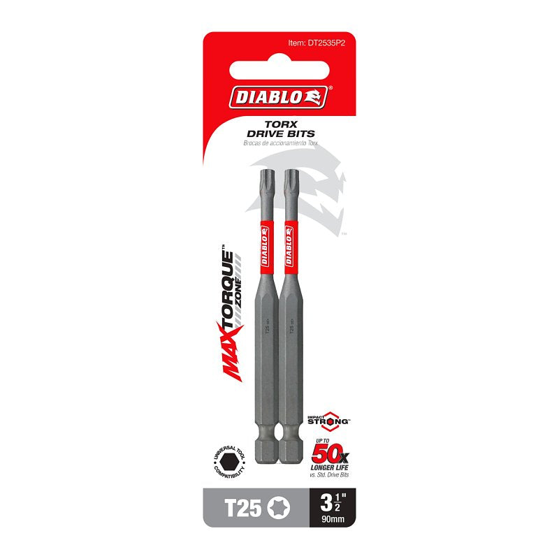 Diablo DT2535P2 Drive Bit, #25 Drive, Torx Drive, 1/4 in Shank, Hex Shank, 3-1/2 in L