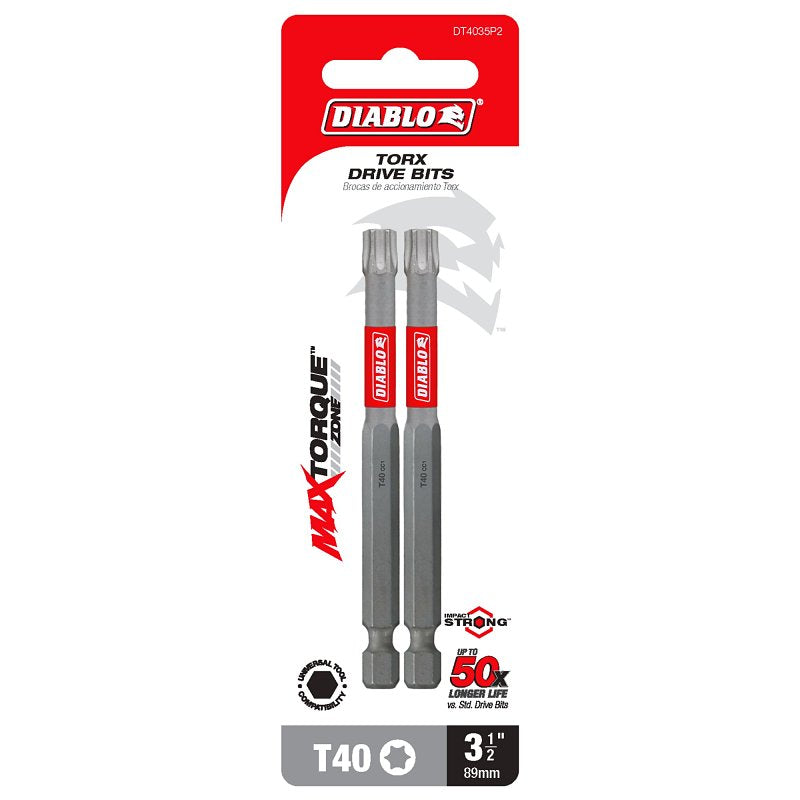 Diablo DT4035P2 Drive Bit, #40 Drive, Torx Drive, 1/4 in Shank, Hex Shank, 3-1/2 in L