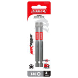 Diablo DT4035P2 Drive Bit, #40 Drive, Torx Drive, 1/4 in Shank, Hex Shank, 3-1/2 in L