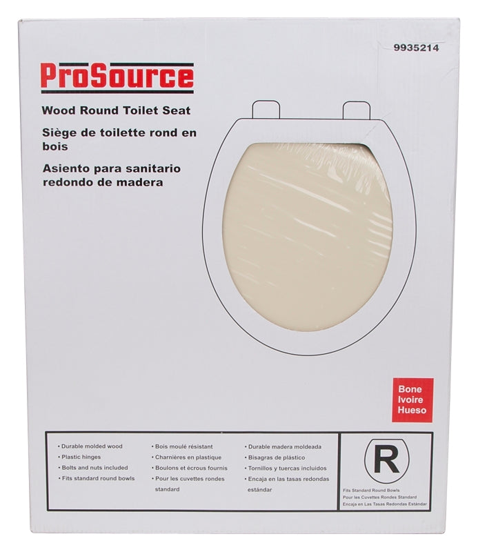 ProSource T-17WM-B-3L Toilet Seat, Round, MDF Molded Fiberboard, Bone, Plastic Hinge