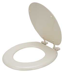 ProSource T-17WM-B-3L Toilet Seat, Round, MDF Molded Fiberboard, Bone, Plastic Hinge