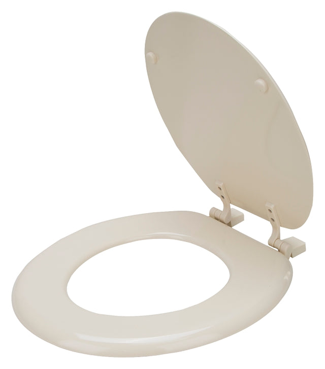 ProSource T-17WM-B-3L Toilet Seat, Round, MDF Molded Fiberboard, Bone, Plastic Hinge