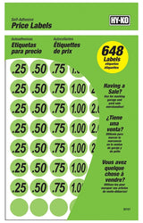 Hy-Ko 30101 Price Label, Black Legend, Neon Green Background, Pack of 10