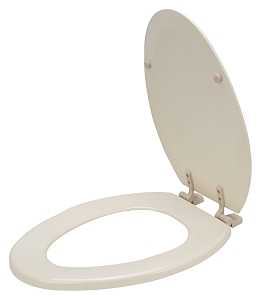 ProSource T-19WM-B-3L Toilet Seat, Elongated, MDF Molded Fiberboard, Bone, Plastic Hinge