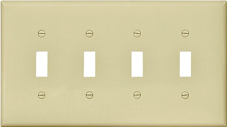 Eaton Wiring Devices PJ4V Wallplate, 4-7/8 in L, 8.56 in W, 4 -Gang, Polycarbonate, Ivory, High-Gloss