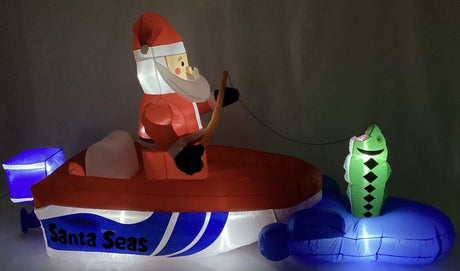 Santas Forest 90801 Inflatable Santa Fishing O Boat, 10 ft