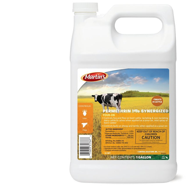 Martin's 82031766 Pour-On Insecticide, Liquid, Light Amber, Mild Hydrocarbon, 1 gal, Pack of 6