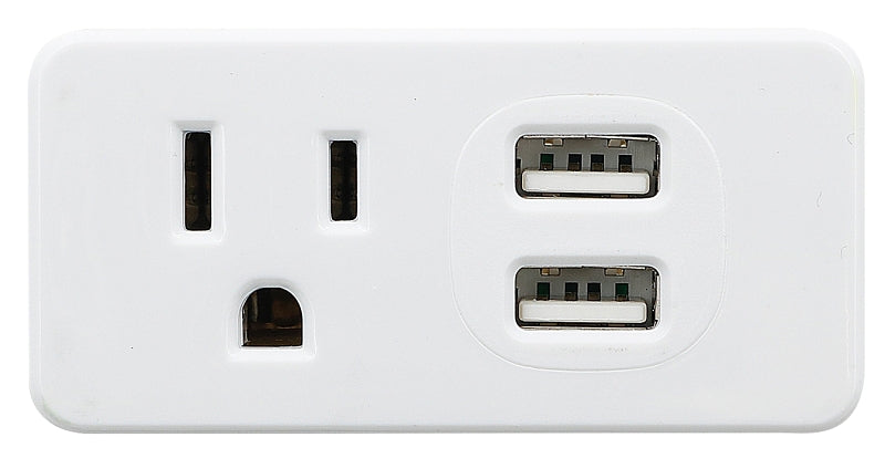 PowerZone ORPBU0012 Outlet Tap, 2.1 A, 2-USB Port, 1-Outlet, White