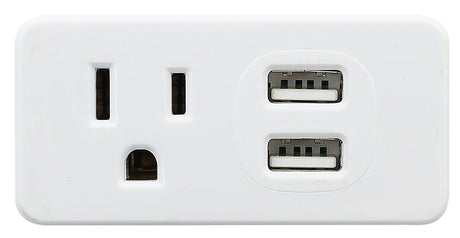 PowerZone ORPBU0012 Outlet Tap, 2.1 A, 2-USB Port, 1-Outlet, White