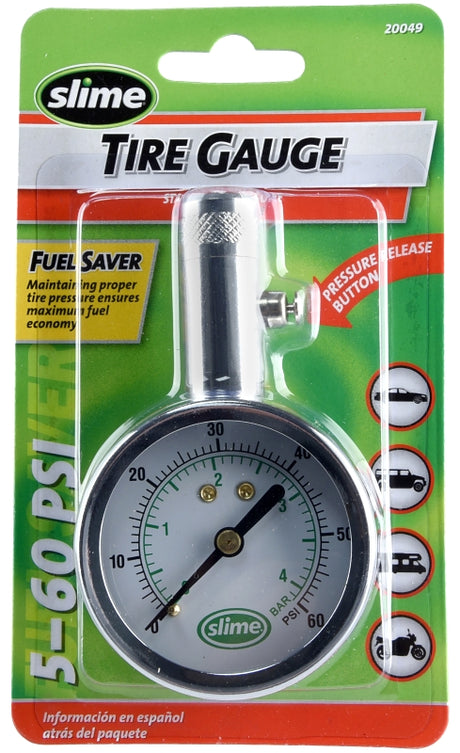 Slime 20049 Tire ga, 5 to 60 psi, Brass ga Case