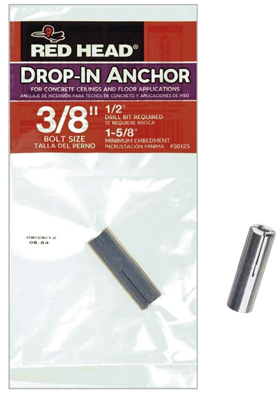 Red Head 50125 Drop-In Anchor, Steel, Zinc, Pack of 15