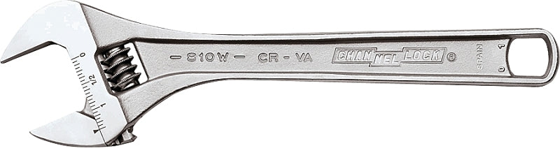 Channellock WIDEAZZ Series 808W Adjustable Wrench, 8 in OAL, 1.18 in Jaw, Steel, Chrome, I-Beam Handle