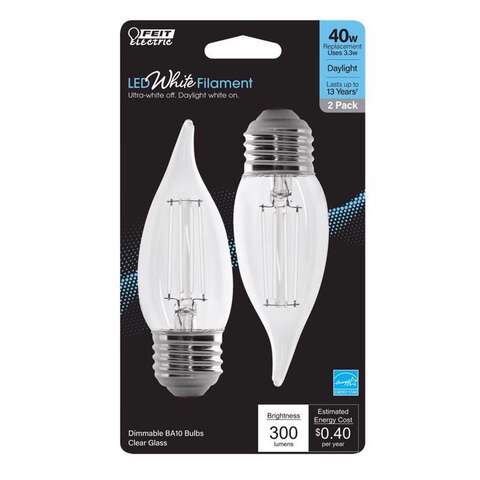 Feit White BA10 E26 (Medium) Filament LED Bulb Daylight 40 Watt Equivalence 2 pk