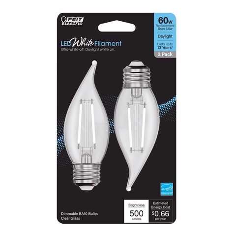 Feit White BA10 E26 (Medium) Filament LED Bulb Daylight 60 Watt Equivalence 2 pk