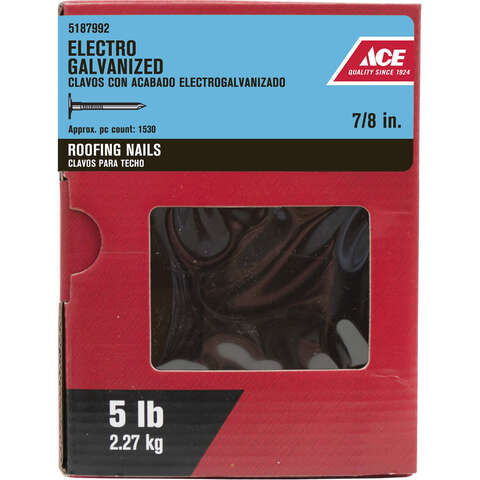 Ace 7/8 in. Roofing Electro-Galvanized Steel Nail Large Head 5 lb