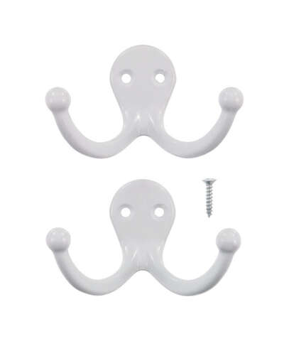 Ace 1-3/4 in. L White White Metal Small Double Garment Hook 2 pk, Pack of 5