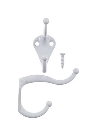 Ace 3 in. L White White Metal Small Coat and Hat Hook 2 pk, Pack of 5