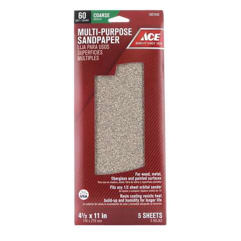 Ace 11 in. L X 4-1/2 in. W 60 Grit Aluminum Oxide Sandpaper 5 pk, Pack of 10