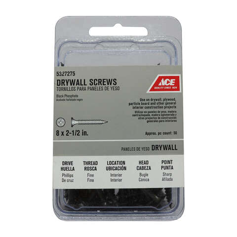 Ace No. 8 wire X 2-1/2 in. L Phillips Fine Drywall Screws 50 pk