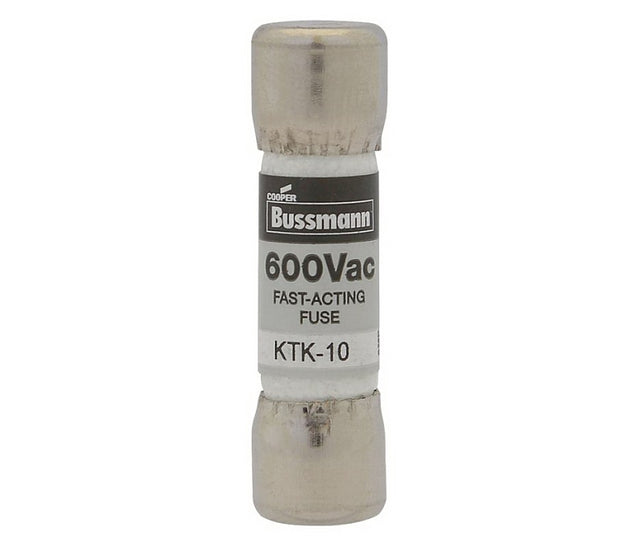 Bussmann KTK-10 Fast Acting Fuse, 10 A, 600 V, 100 kA Interrupt, Melamine Body