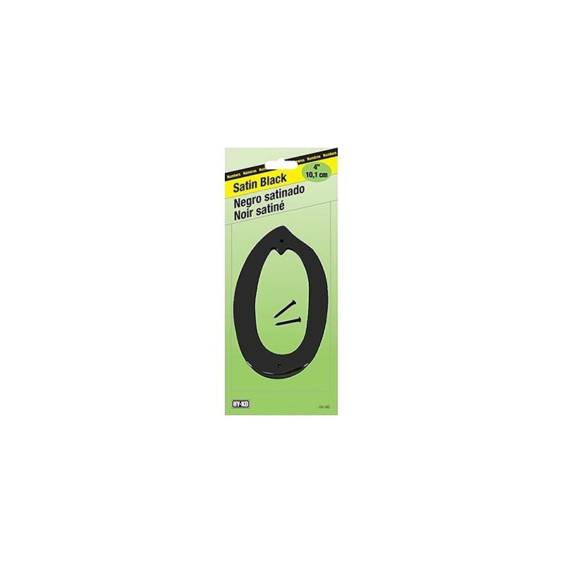 Hy-Ko BK-40 Series BK-40/0 House Number, Character: 0, 4 in H Character, Black Character, Zinc, Pack of 5