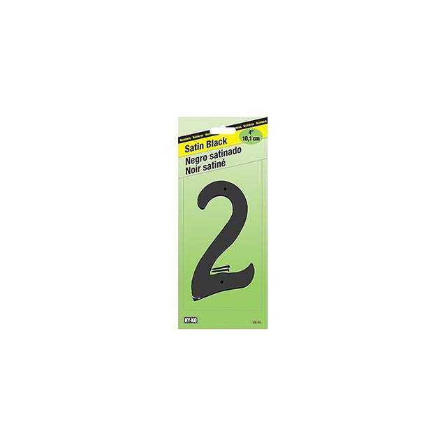 Hy-Ko BK-40/2 House Number, Character: 2, 4 in H Character, Black Character, Zinc, Pack of 5