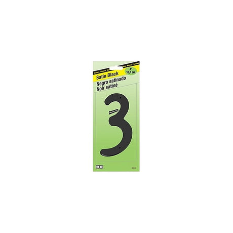 Hy-Ko BK-40/3 House Number, Character: 3, 4 in H Character, Black Character, Zinc, Pack of 5