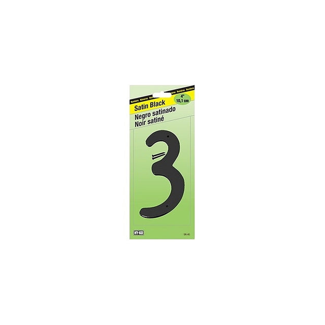 Hy-Ko BK-40/3 House Number, Character: 3, 4 in H Character, Black Character, Zinc, Pack of 5