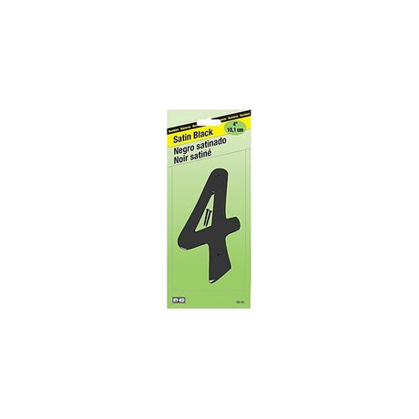 Hy-Ko BK-40/4 House Number, Character: 4, 4 in H Character, Black Character, Zinc, Pack of 5