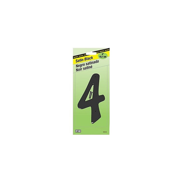 Hy-Ko BK-40/4 House Number, Character: 4, 4 in H Character, Black Character, Zinc, Pack of 5
