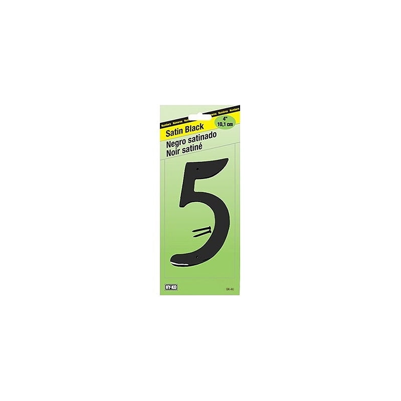 Hy-Ko BK-40/5 House Number, Character: 5, 4 in H Character, Black Character, Zinc, Pack of 5
